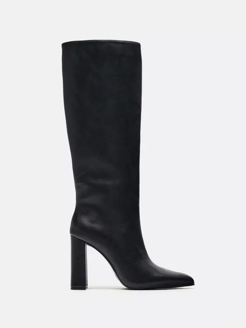 Zara Black Tall Leather Heeled Boots